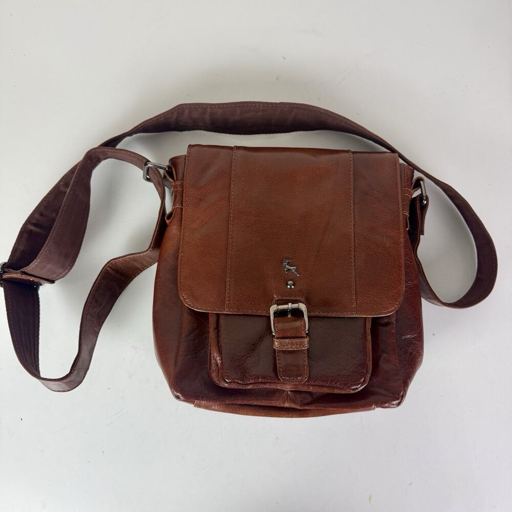 Ashwood Chestnut Leather Crossbody Silver Buckle Purse Hunter Themed
